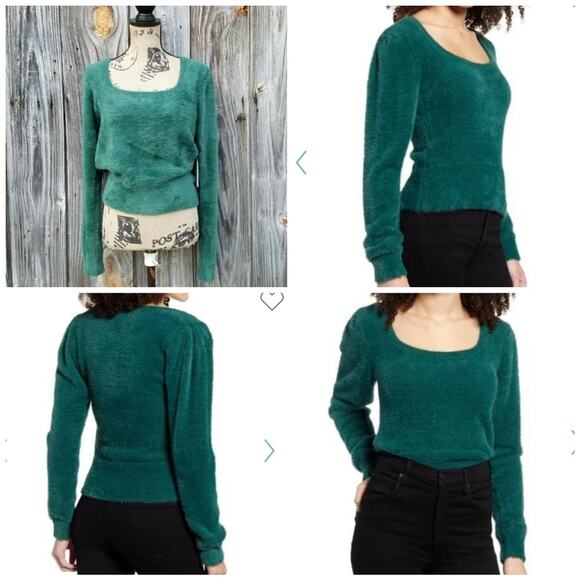 Square Neck Sweater Green Fuzzy Faux Mohair Crop ASTR Size XL Cropped NWT - Picture 5 of 8